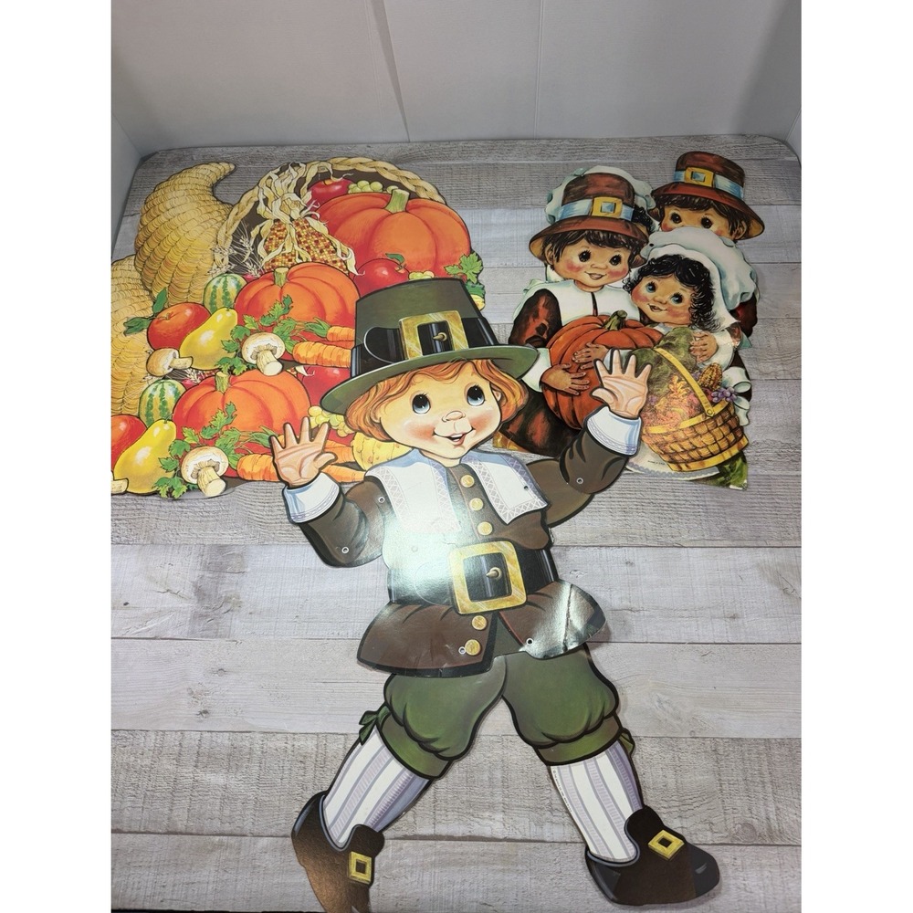 Vintage 1986 Beistle Thanksgiving Die Cut Decorations Pilgrims Cornucopia Lot 5